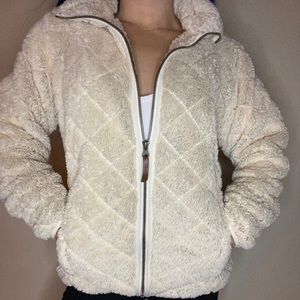 White Fur Columbia Zip Up Sweater